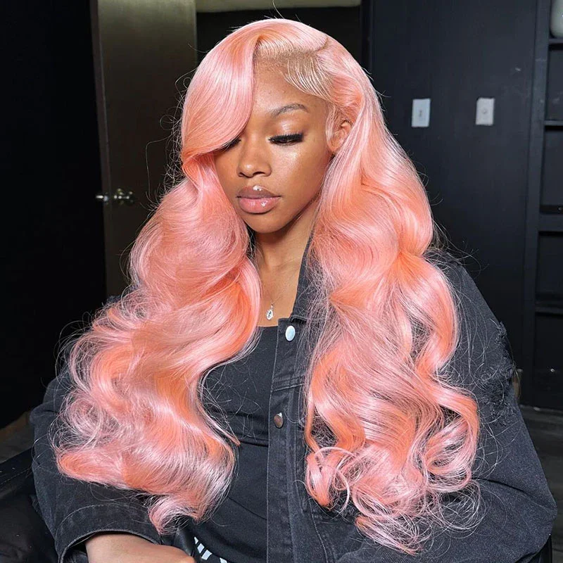 PINK Colored By #613 Blonde 13x4 Lace Frontal Body Wave Free Part Customizable Color Human Hair