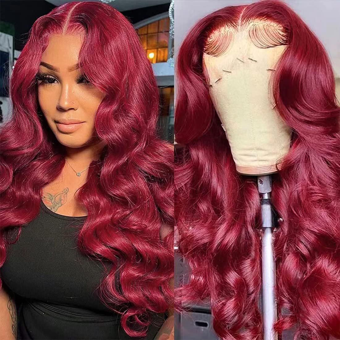 13x4 Lace #99J Burgundy Red Body Wave Glueless Lace Front Human Hair Body Wave Color Wig