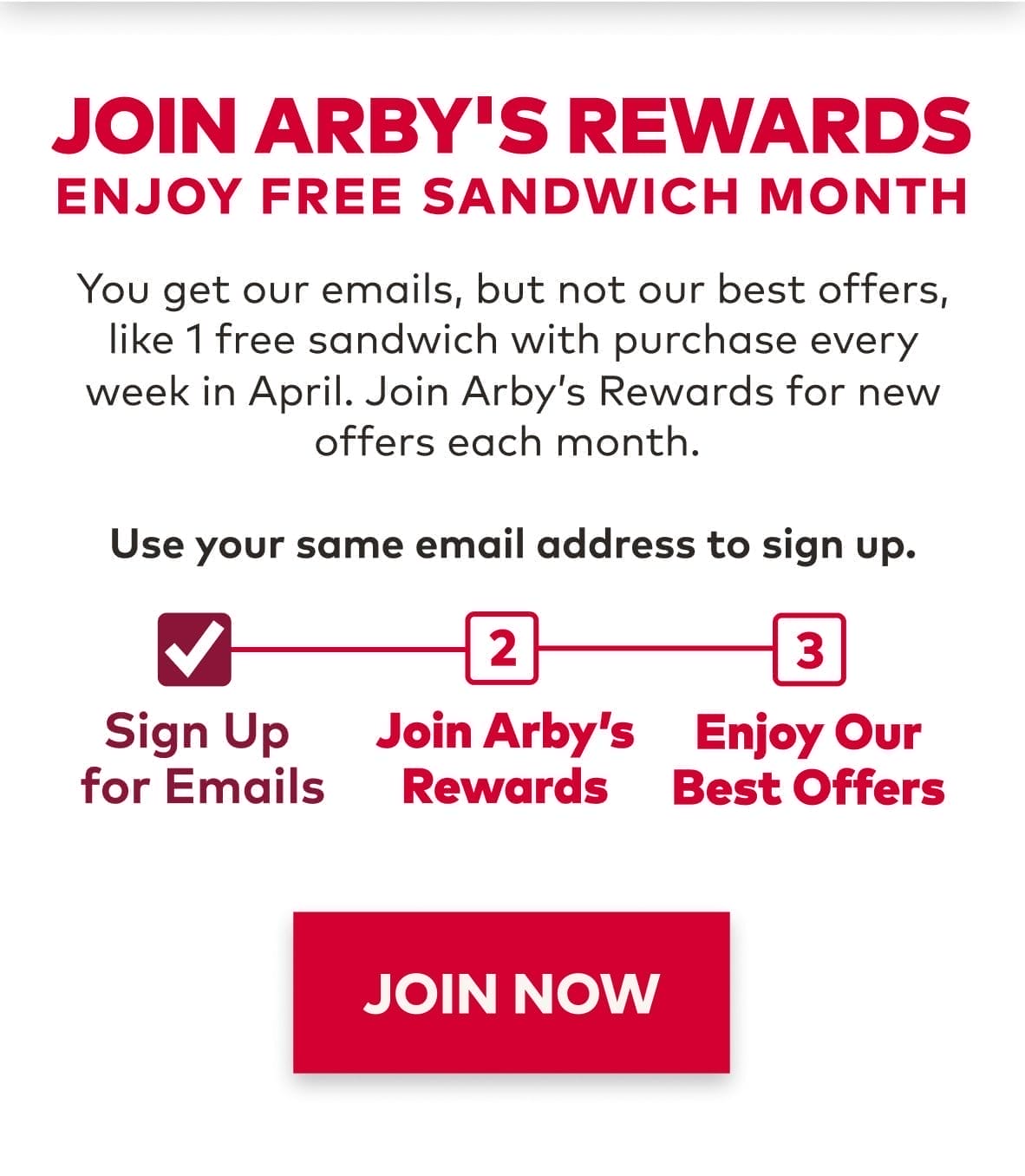 Arby's Free Sandwich Month Online Only