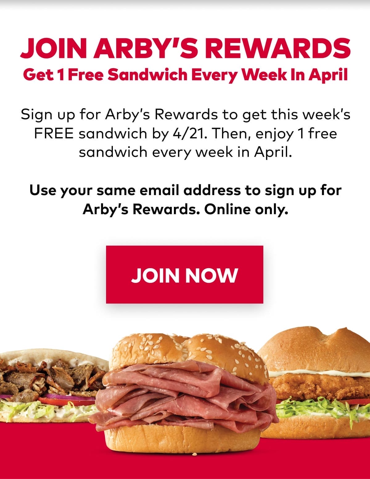 Arby's Free Sandwich Month Online Only