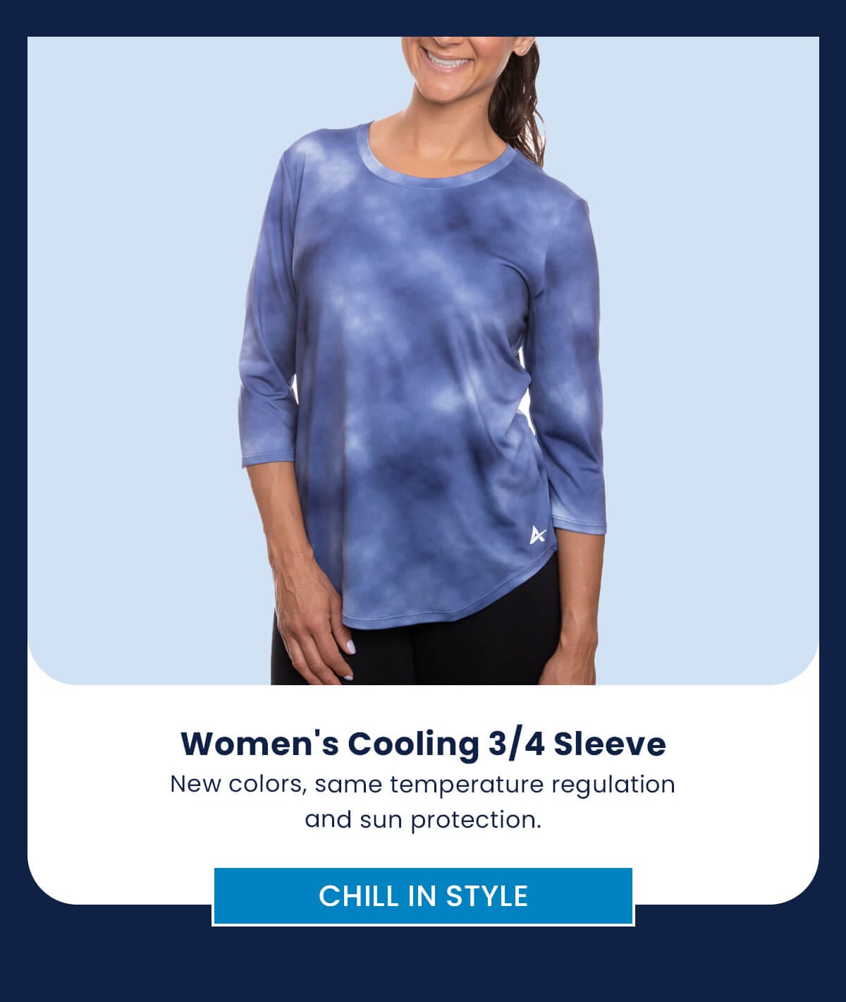 Women's Cooling 3/4 Sleeve New colors, same temperature regulation and sun protection. CHILL IN STYLE