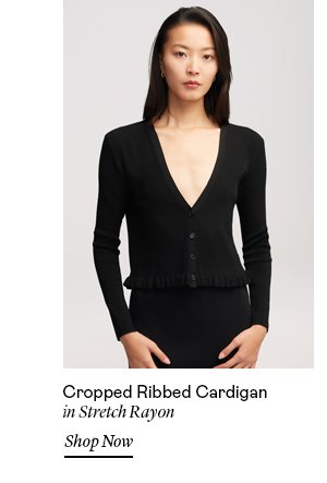 Cropped Ribbed Cardigan in Stretch Rayon