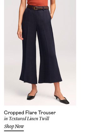 Cropped Flare Trouser in Textured Linen Twill