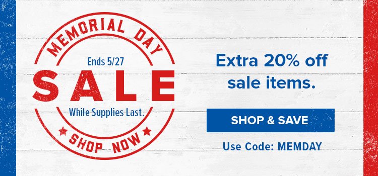 Use Code MEMDAY for an extra 20% off sale items.