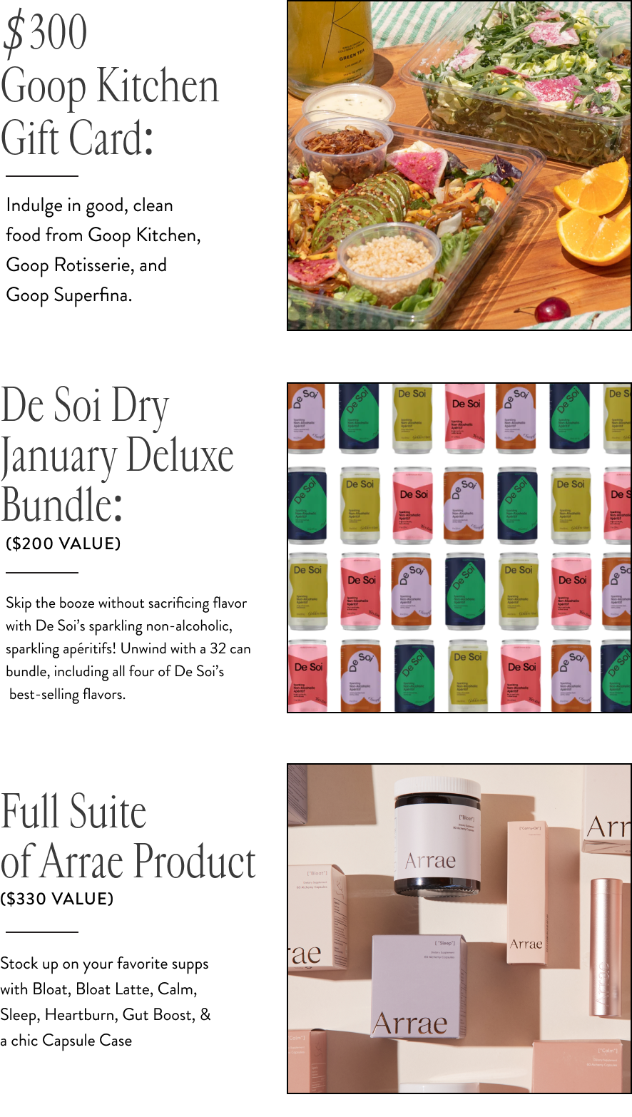 \\$300 Goop Kitchen Gift Card, De Soi Dry January Deluxe Bundle, Full Suite of Arrae Product