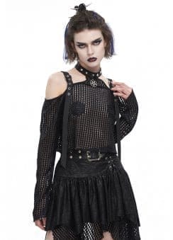 Punk Off The Shoulder Buckle Sheer Crop Top