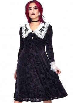 Velvet Lace Collar Dress