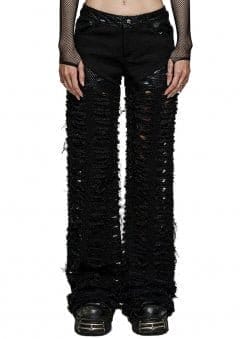 Punk Mesh Ripped Straight Trousers