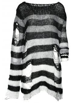 Oversized Distressed Stripe Knit Sweater