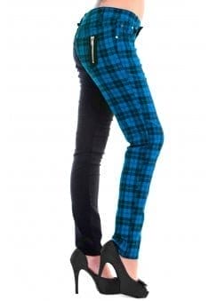 Half Black Half Blue Check Skinny Jeans