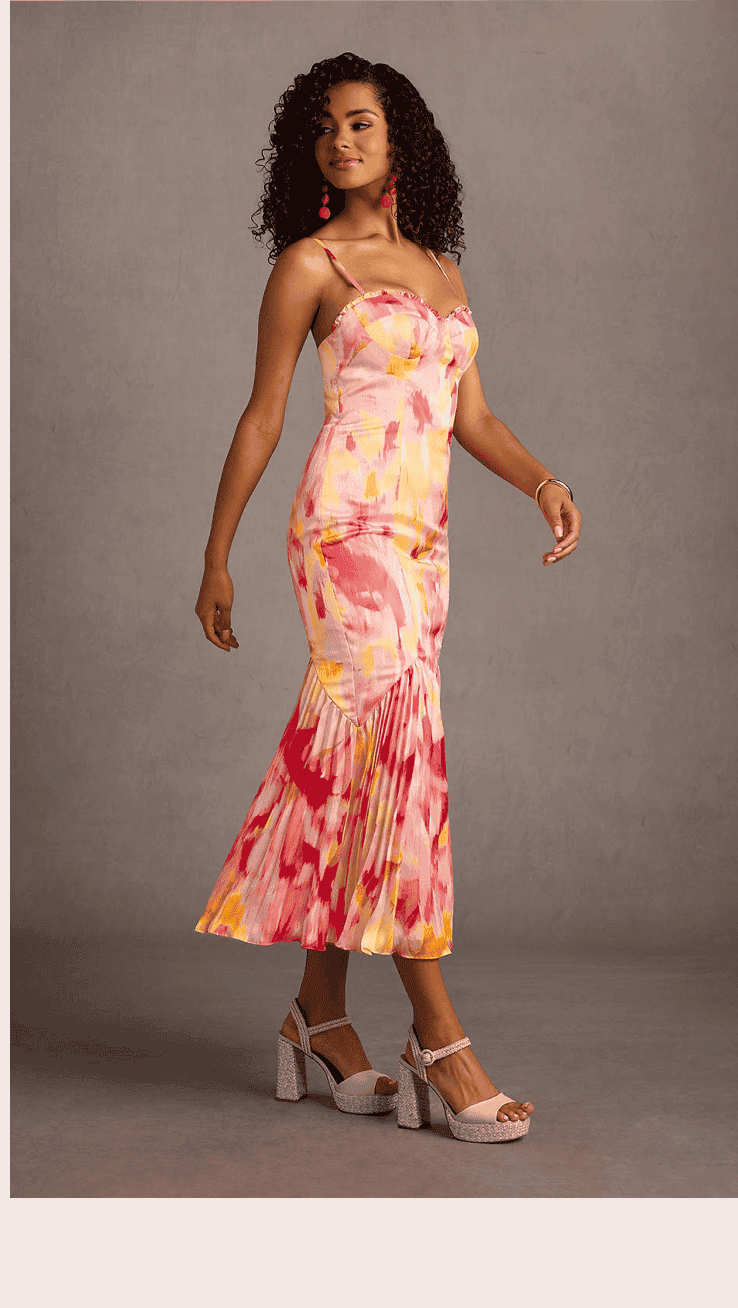 NIDIA PINK SUNSET PRINT MIDI DRESS