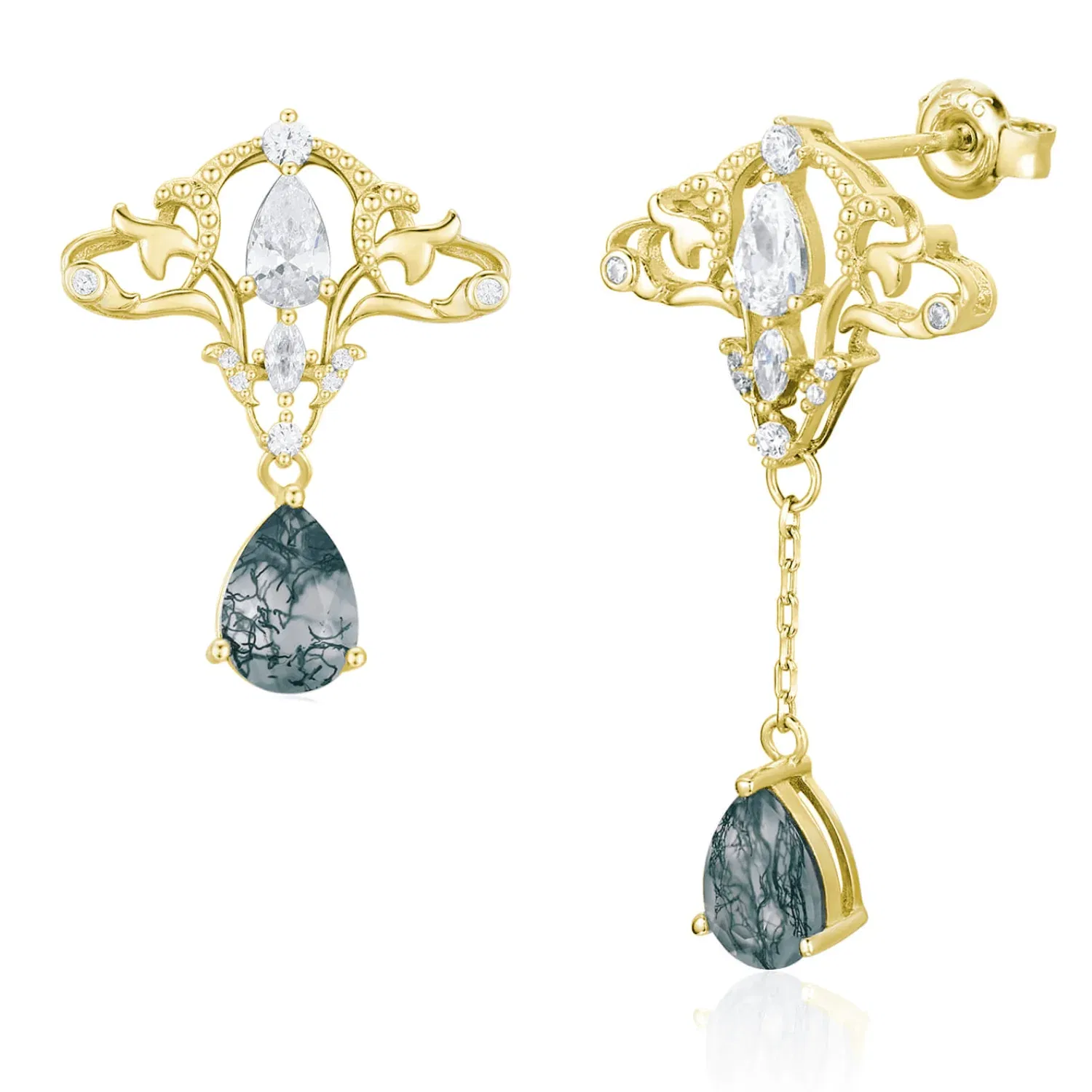 Image of Cirrus Crest Moss Agate Earrings (Yellow Gold)