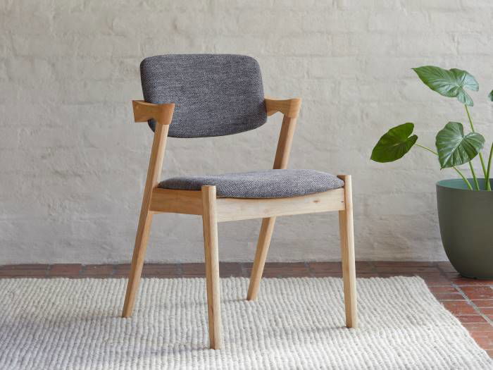 Image of Bella Hardwood Dining Chair | Natural | Charcoal Fabric