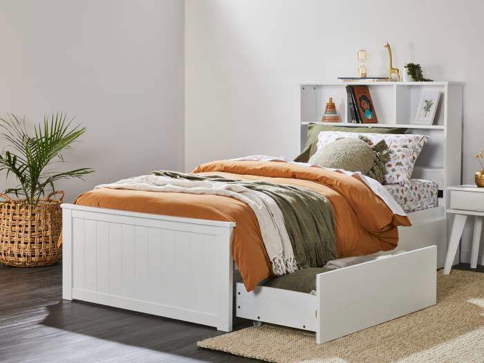 Image of Myer White King Single Bed with Storage | Hardwood Frame