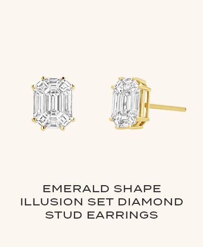 Emerald Shape Illusion Set Diamond Stud Earrings
