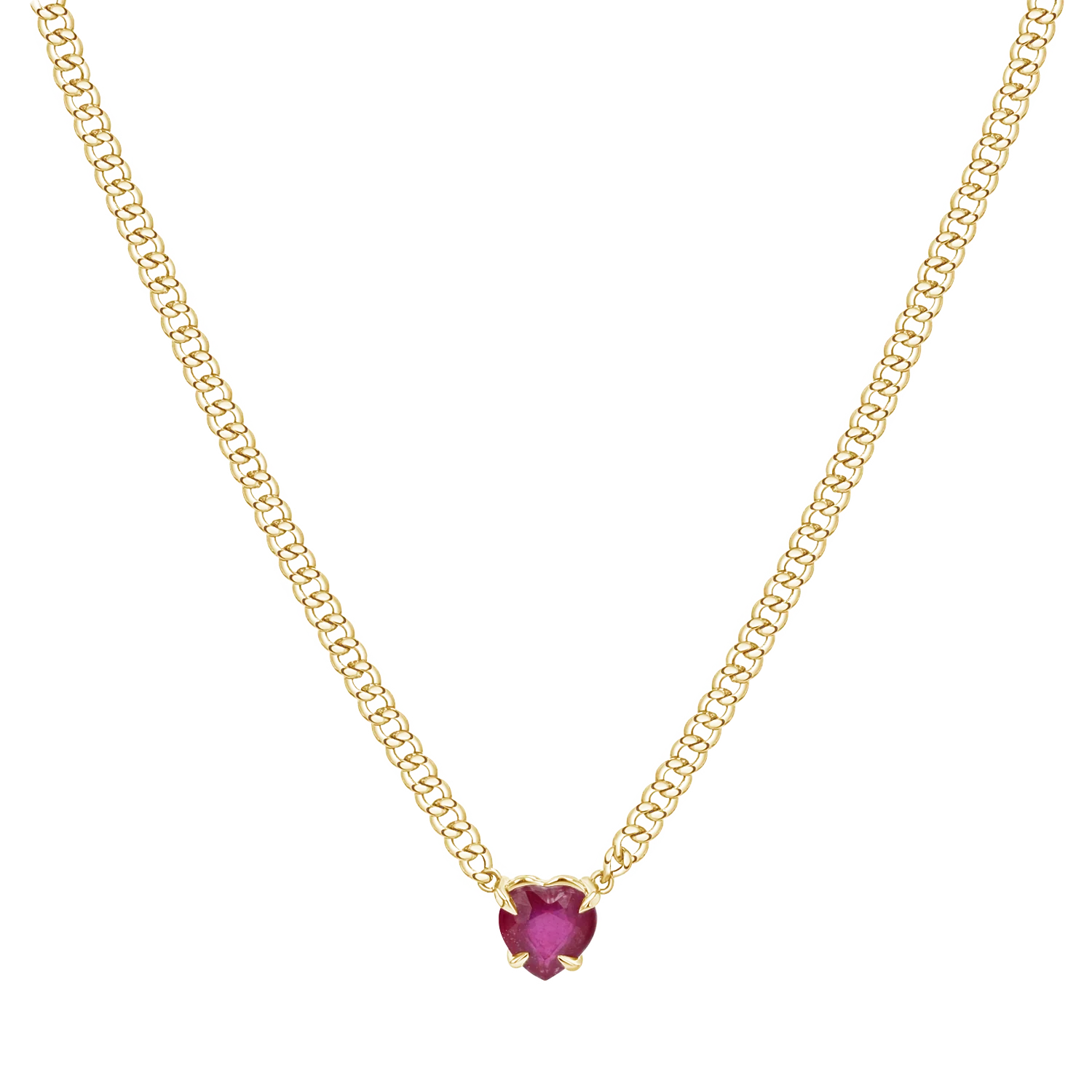 Image of Ruby Heart Cuban Chain Necklace