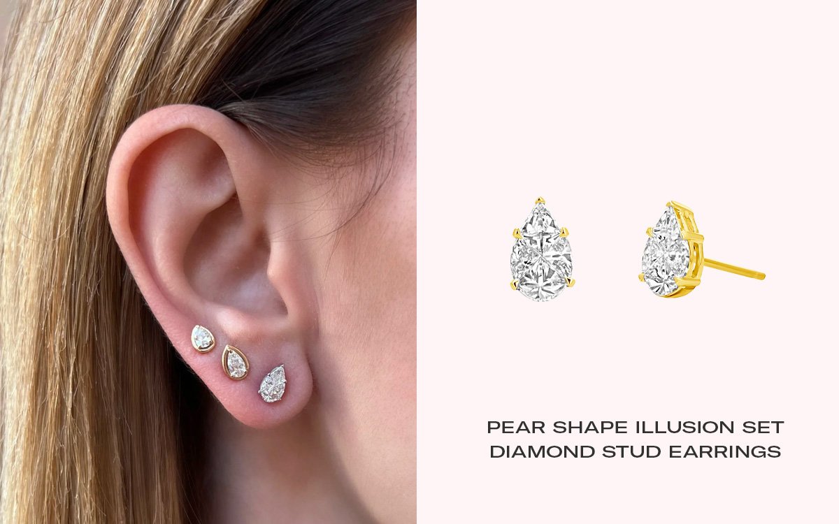 Pear Shape Illusion Set Diamond Stud Earrings