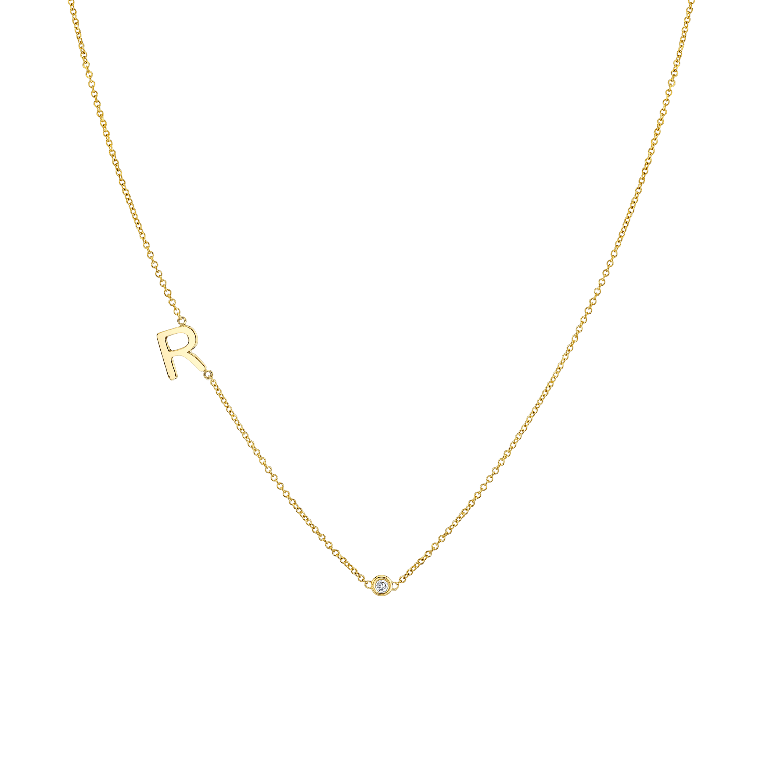 Image of Single Letter Diamond Bezel Necklace