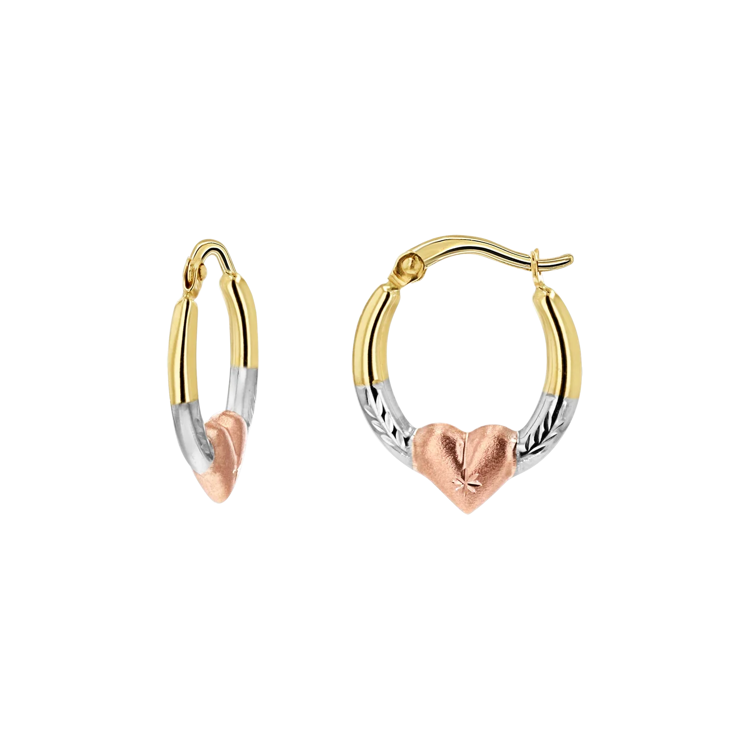 Image of Tri-Color Puff Heart Hoop Earrings