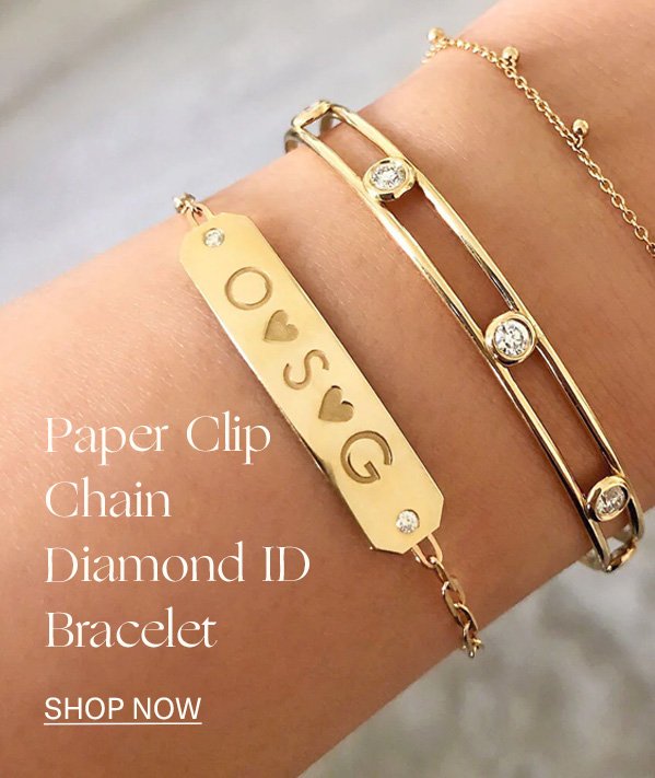 Paper Clip Chain Diamond ID Bracelet