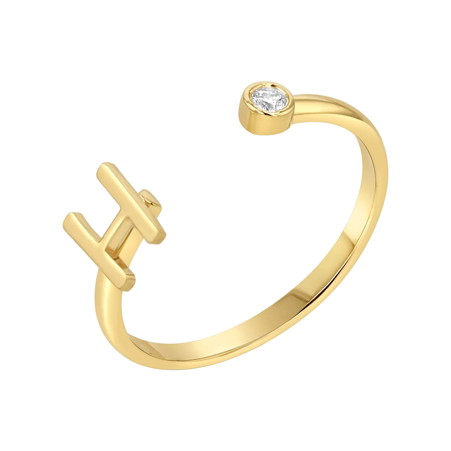 Image of Solid Initial Letter Ring with Birthstone