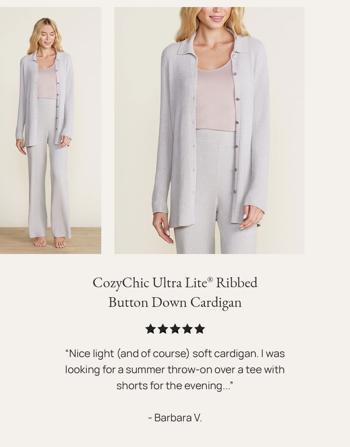 CozyChic Ultra Lite® Ribbed Button Down Cardigan | "Nice light (and of course) soft cardigan. I was looking for a summer throw-on over a tee with shorts for the evening..." - Barbara V.