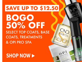 BOGO 50% OFF SELECT TOP COATS, BASE COATS TREATMENTS & OPI PRO SPA