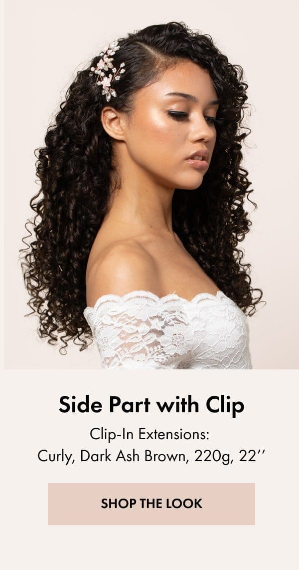 Side Part with Clip using clip-In Extensions, Curly, Dark Ash Brown, 220g, 22'' - SHOP THE LOOK