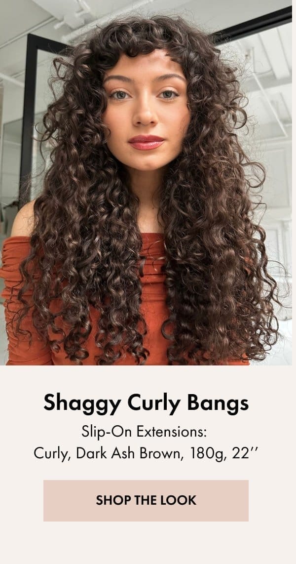 Shaggy Curly Bangs with Slip-On Extensions, Curly, Dark Ash Brown, 180g, 22'' - SHOP THE LOOK