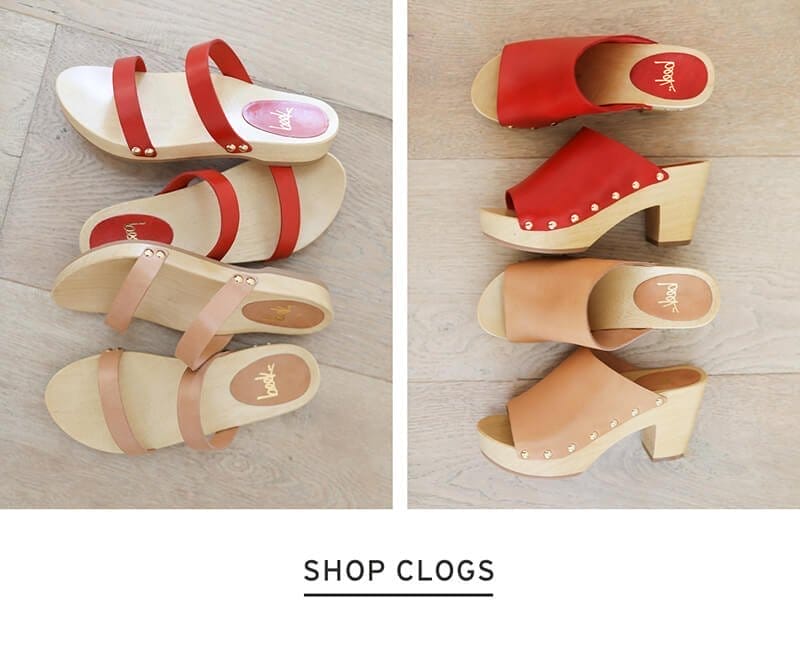 New clogs in honey and red