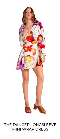 The Dancer Longsleeve Mini Wrap Dress - Wild Poppies