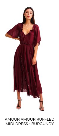 Amour Amour Ruffled Midi Dress - Burgundy