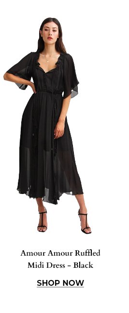 Amour Amour Ruffled Midi Dress - Black