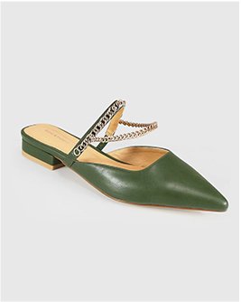 On The Go Leather Flat - Khaki