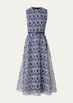 AKRIS - Abstract-Print Tulle Belted Midi Dress