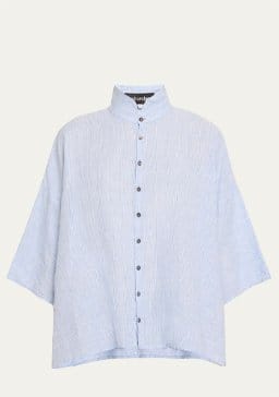 Eskandar - Gingham Wide A-Line Double Stand Collar Shirt (Mid Length)