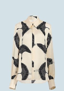 Khaite - Minta Bird-Print Collared Satin Top