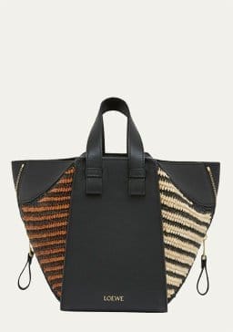 Loewe - x Paula’s Ibiza Hammock Compact Top-Handle Bag in Striped Raffia with Leather Handles