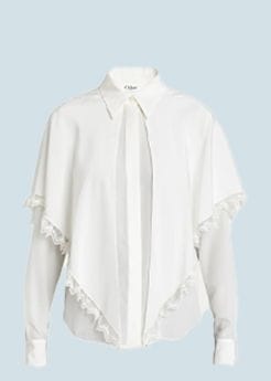 Chloé - Button Down Crepe De Chine Lace Trim Blouse