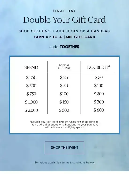 Double your gift card! Up to \\$600