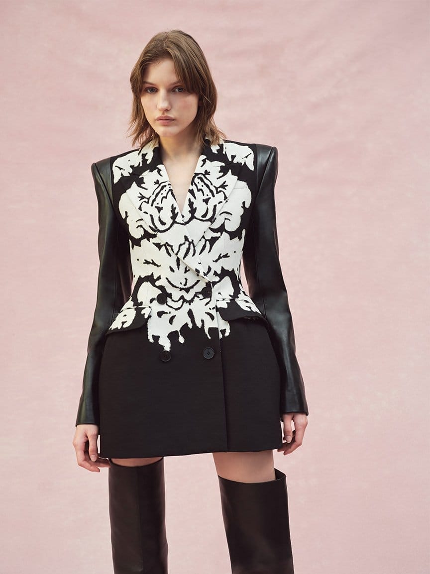 Model Wears Alexander McQueen - Damask Dripping Blazer Mini Dress