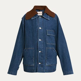 Plan C - Denim Shirt Jacket with Knit Collar