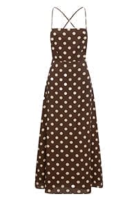 POSSE - Lori Dotted Linen Open-Back Midi Dress