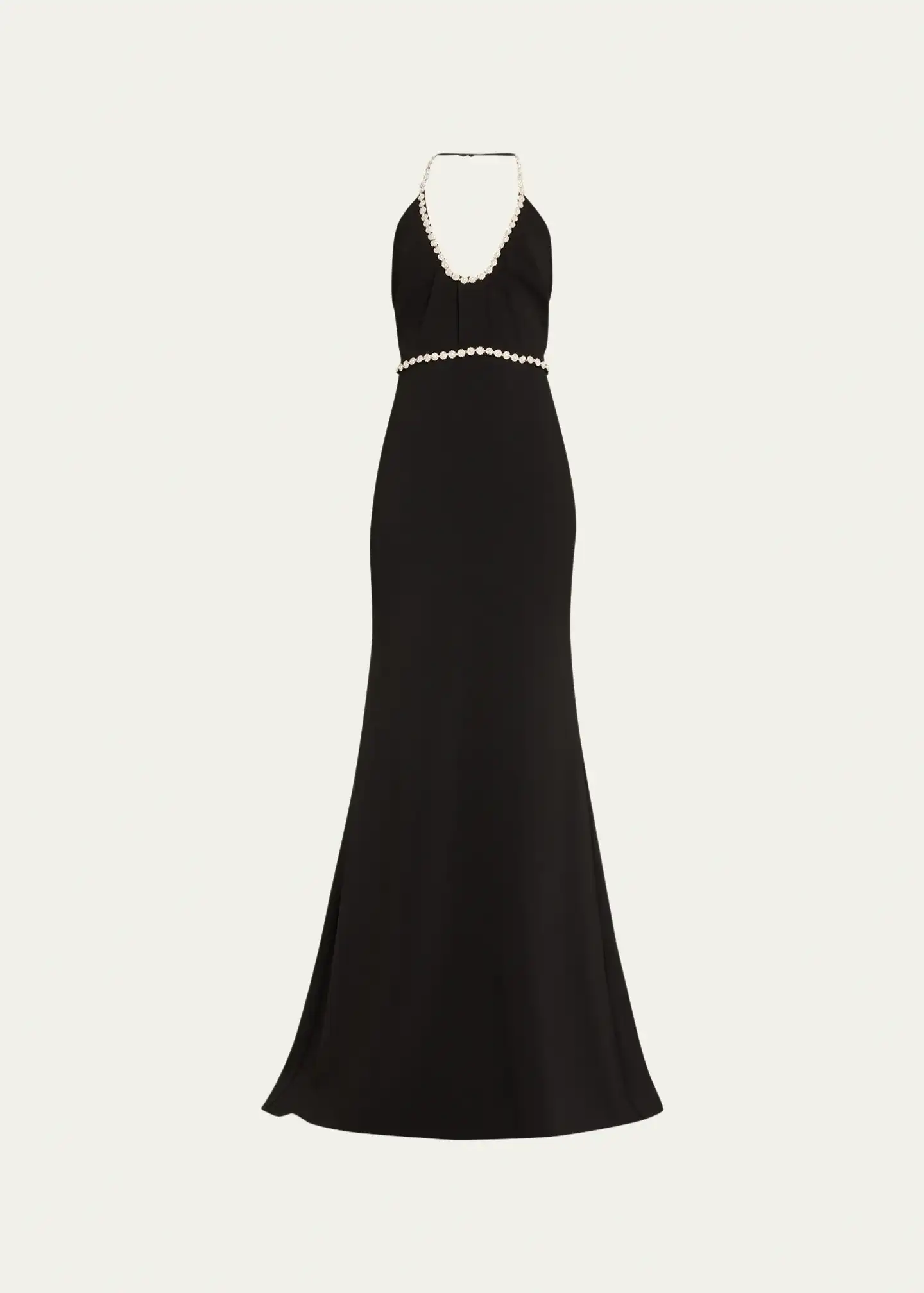 Sleeveless Bead & Jewel-Trim Halter Gown