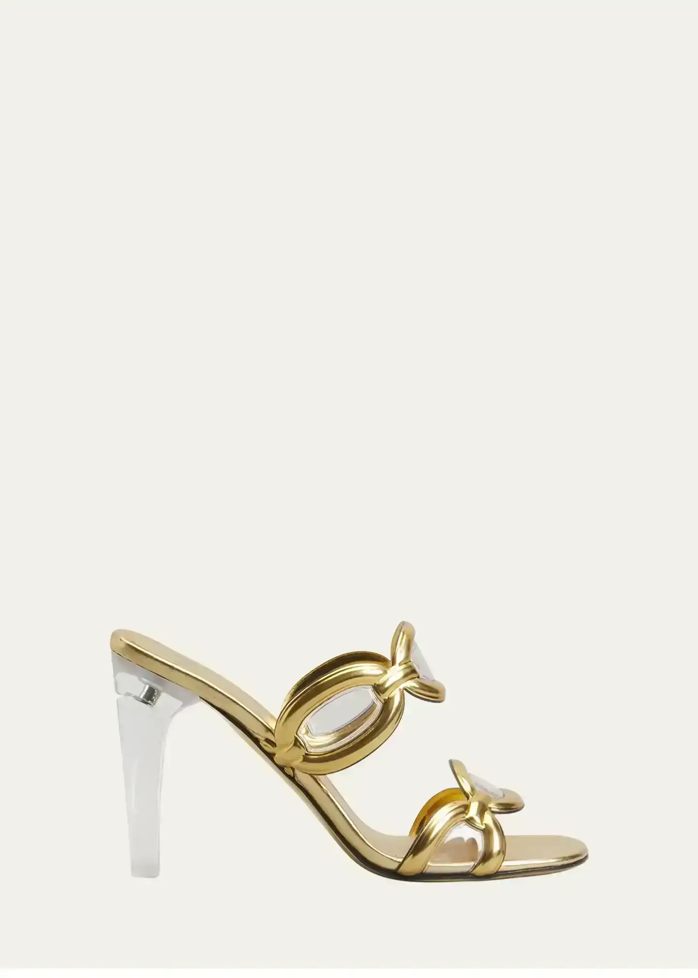 Metallic Chain Transparent-Heel Mule Sandals