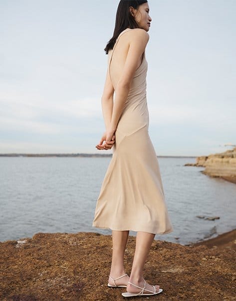 Model Wears Tove - Amar Draped Sleeveless Midi Dress