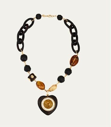 Grazia and Marica Vozza - Ebony Heart Necklace with Amber and Mother of Pearl