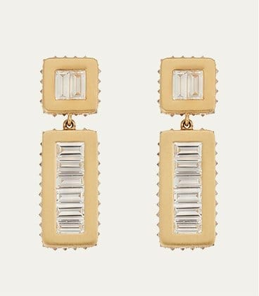 Ileana Makri - 18K Yellow Gold Inverted Oblong Tile Earrings with Baguette Diamonds