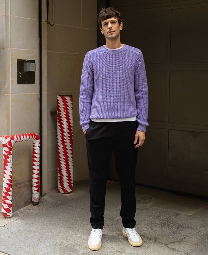 Model Wears Iris von Arnim - Men's Stonewashed Cashmere Ribbed Crewneck Sweater