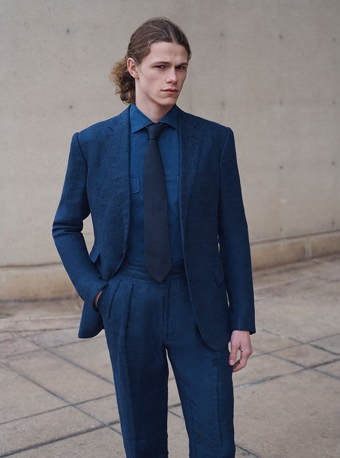 Model Wears Ralph Lauren Purple Label - Men's Kent Hand-Tailored Plaid Seersucker Suit